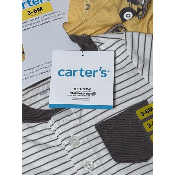 Carter’s Baby 2 Pieces 3-6M White W/Gray Stripes And Yellow W/Trucks - Picture 3 of 5